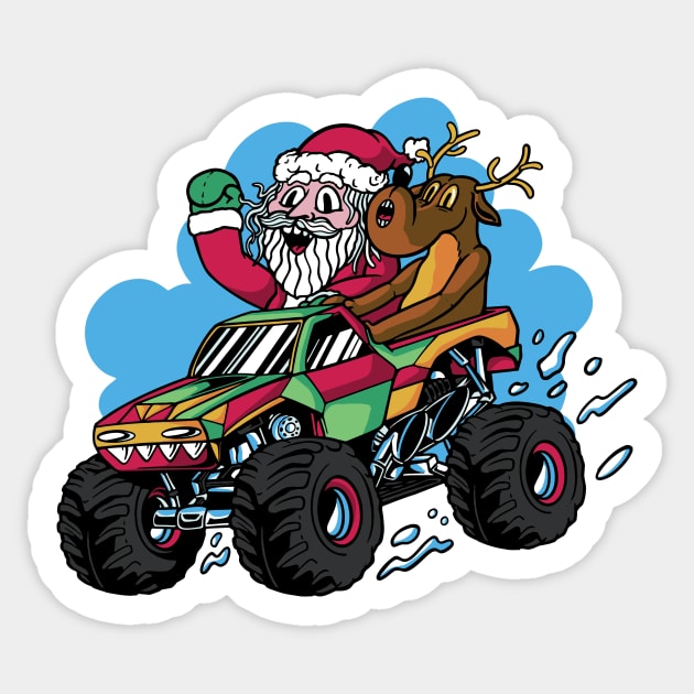 Ready to Crush Christmas // Santa Monster Truck Xmas Sticker by SLAG_Creative